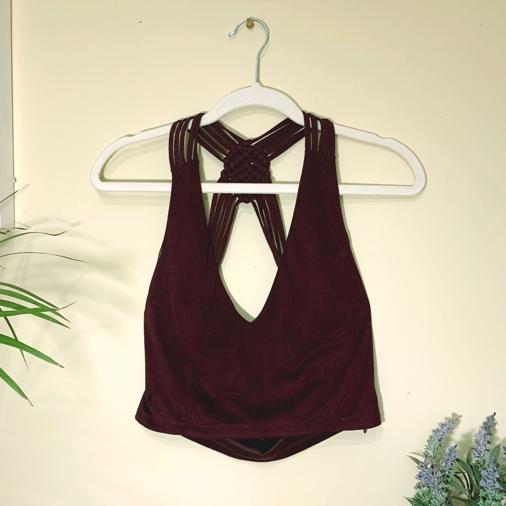 Burgundy V-Neck Crop Top